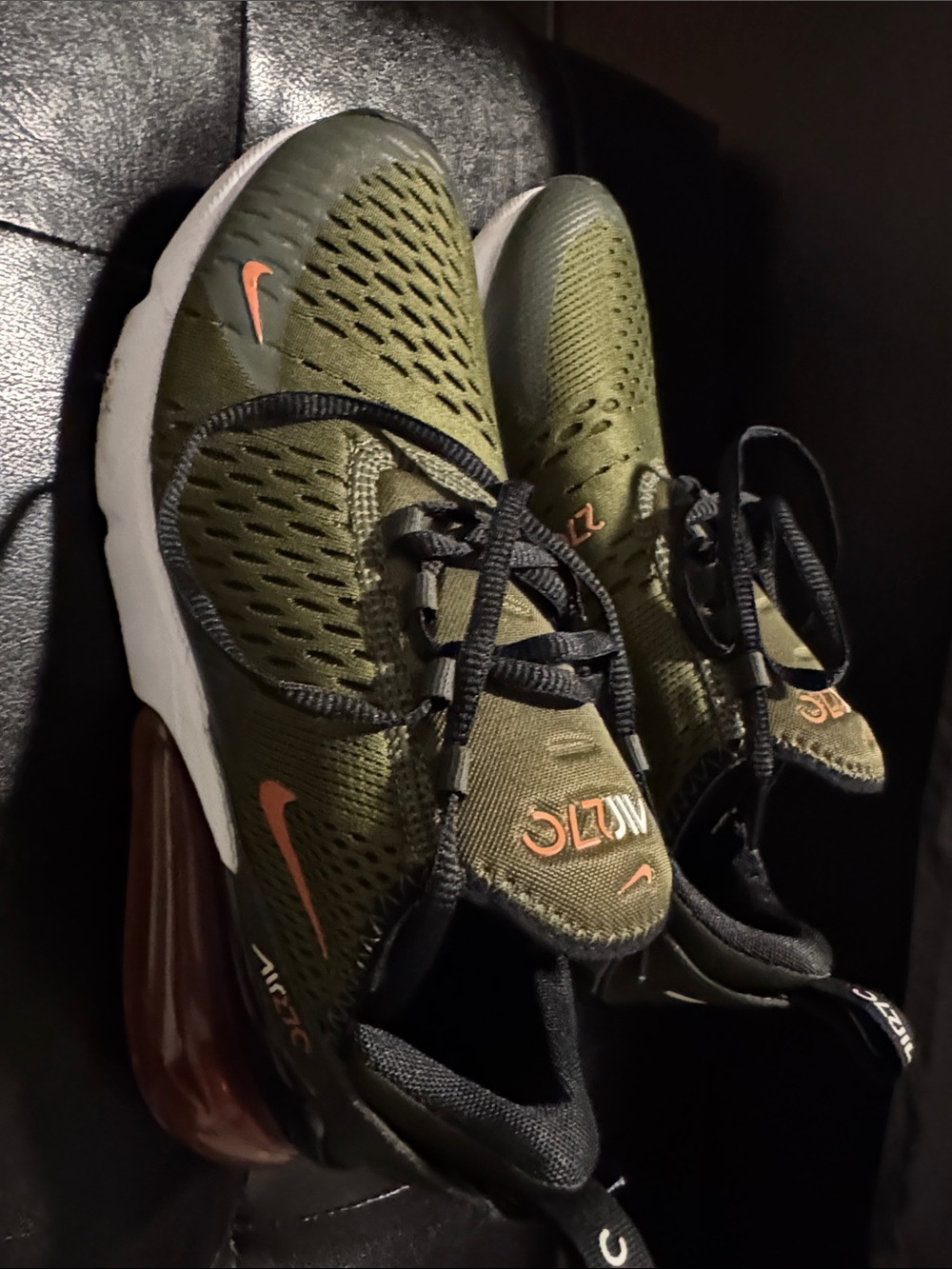 Nike Olive Green and Coral Airmax 270